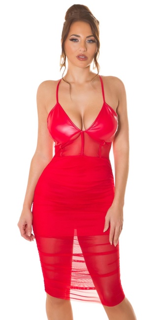 strap Minidress with Mesh Detail Red